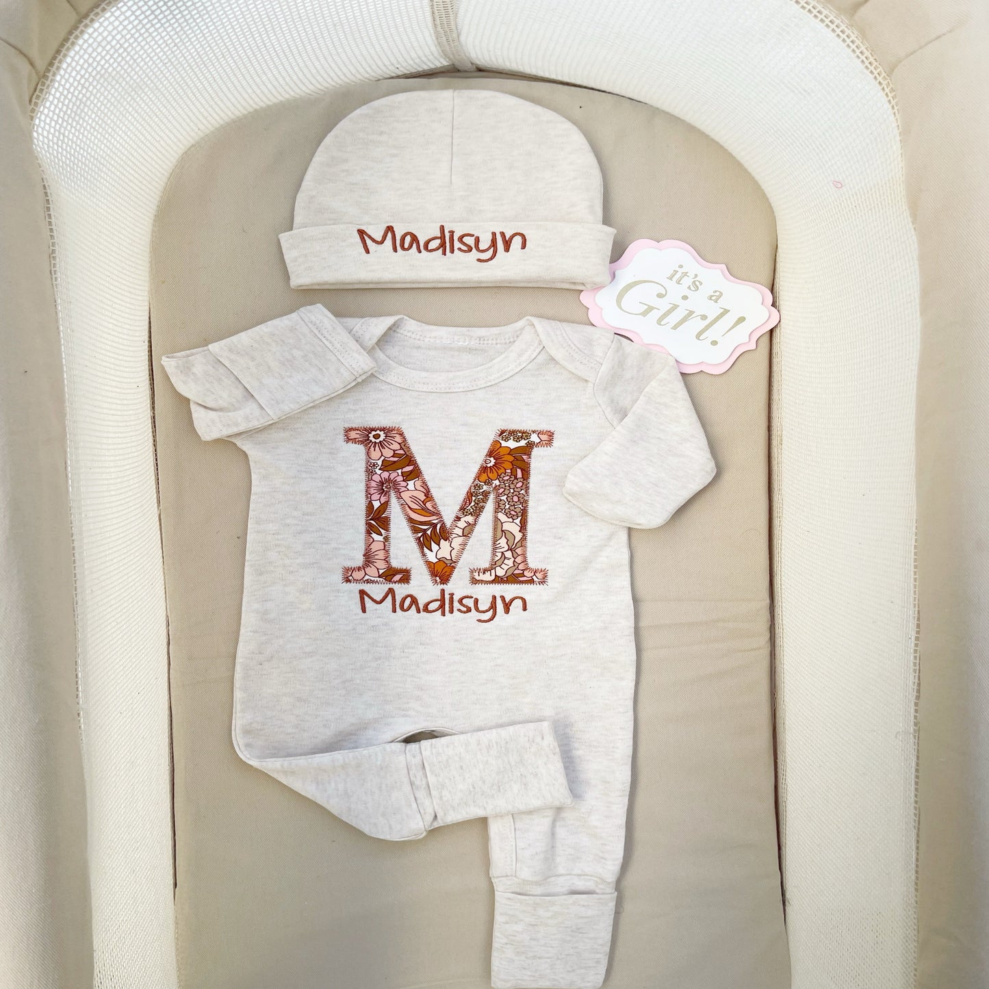 Vintage Floral Appliqué Baby Romper