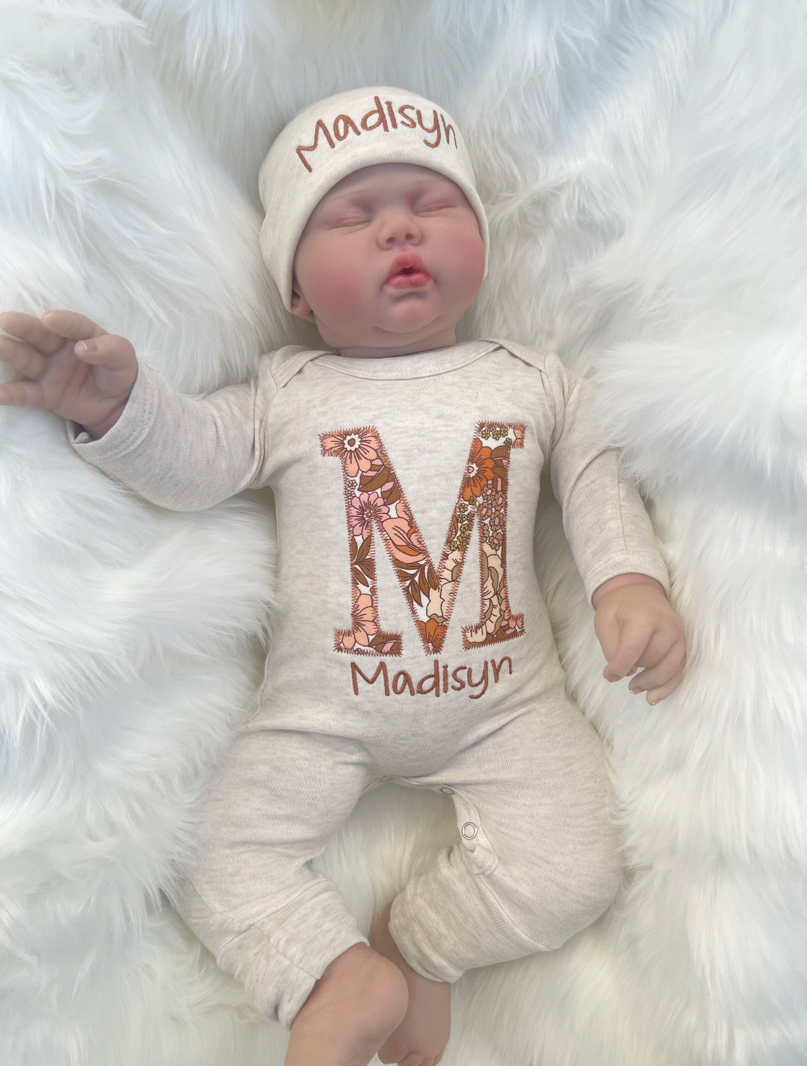 Vintage Floral Appliqué Baby Romper
