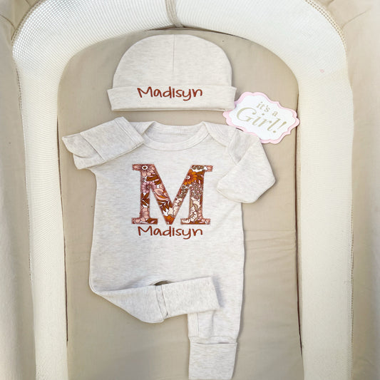 Vintage Floral Appliqué Baby Romper